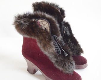 1940s Maroon Gaytees Rabbit Fur Galoshes - 6