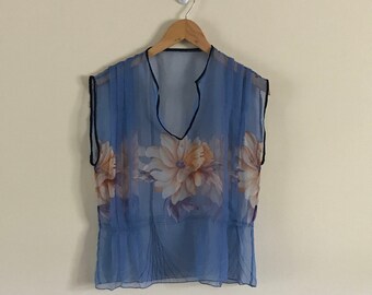 Vintage 80s Sheer Top with Floral Motif