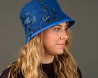 Royal Blue Cloche Hat with leaves