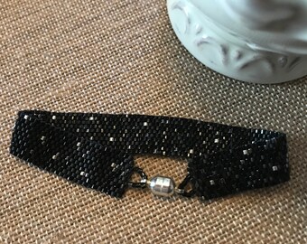 Black speckled peyote bracelet