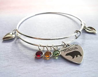 Mama bear Bracelet, personalized bracelet for mom, family tree bracelet, personalized gift mom gift, mama bear jewelry, birthstone bracelet