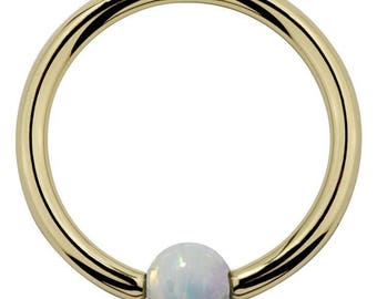 Opal 14kt Yellow Gold Captive Bead Ring