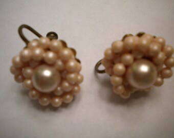 Pink Pearl and Bead Vintage Earrings