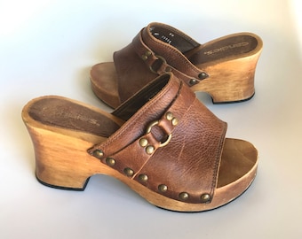 VINTAGE 90's Candies Platform Sandals // Wooden Heel // Brazilian Leather // Retro // Size 6
