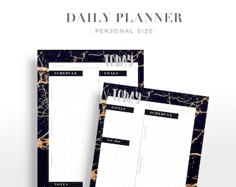 Daily Planner Black Gold Marble Personal Sized Insert Grid Perpetual Pattern instant download Digital Printable