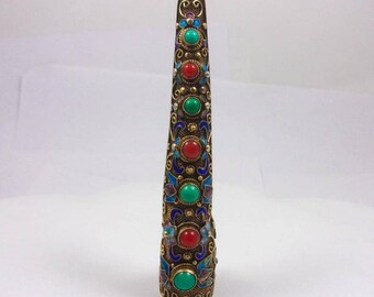 Vintage Solid Sterling Silver Chinese Mandarin Nail Protector Brooch Pin 1920s