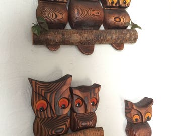 Vintage Owl Wall Hangings Set of Three