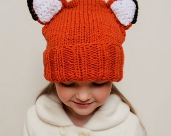 Fox hat, Kids Winter Hat, Knit Hat, Fox Ears hat, Animal hat, Beanie Hat, Teens Hat, Kids Outfit, Winter Clothing, Hat with Ears, Cute Hat