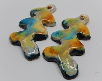 Paire de pendentif ,cabochon en céramique zig zag ,livraison gratuite