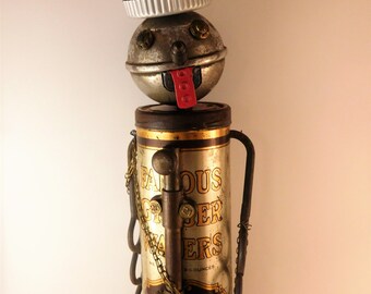 Found Object Assemblage, Tin Robot, Tin Man Doll , Assemblage Sculpture, Pocket Watch, OOAK SteamPunk, Whimsical, Repurposed Junk Parts