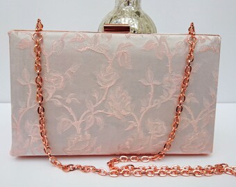 Blush pink clutch, rose gold clutch, pink wedding clutch, minaudiere hardcase clutch, prom clutch, gift for her, pink gift
