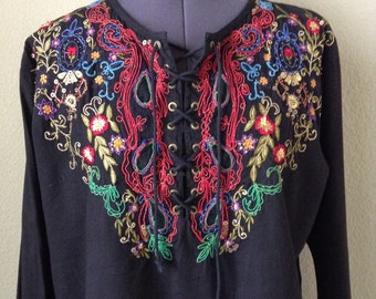 Vintage 80s Indian cotton embroidered blouse ~ bohemian ~ hippie ~ ethnic