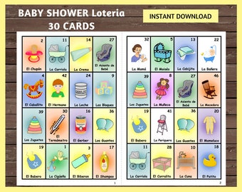 Baby Shower Loteria 30 Cards Spanish / Loteria Cards / Mexican Baby Shower / Spanish Baby Shower / Baby Loteria / Baby Shower Game /