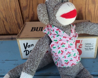 Hand Made Classic Sock Monkey, Red Heel Sock Monkey Doll, New Old Stock Stuffed Monkey, 1990's