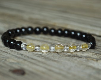 Anxiety Healing, Rutilated Quartz Mala Bracelet, Obsidian, Base Chakra, Yoga Bracelet, Healing Bracelet, Meditation Bracelet, Healing Stones