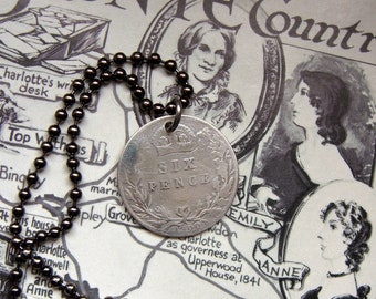 Lucky sixpence, Queen Victoria sixpence, Coin necklace, Victorian sixpence, Sterling silver, Mens necklace, 1900, Antique sixpence, Bride