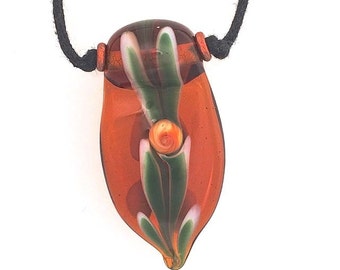 Lamp Work Pendant Amber Matrix With Leaves