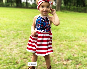 Red, White and Blue,4th if July Dress, Fourth of July,American Flag Dress,Sizes 6 Months to 10 in Children's Girls Baby dress, Summer Dress