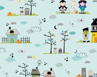 Halloween Fabric, Riley Halloween Magic by Riley Blake, Main in Blue, Cotton Fabric, 1 Yard