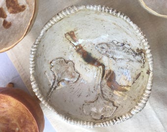 Organic Porcelain Bowl with Ginko Leaves and Fish