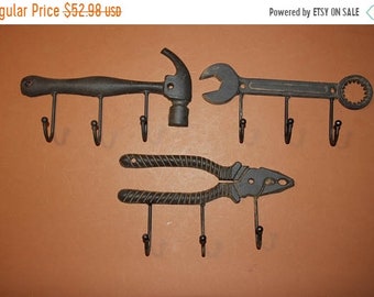 14% OFF 3) Rustic Cast Iron Workshop Tools Wall Hook Set, Free Shipping,Hammer Wrench Pliers Coat Hat Wall Hooks, Workshop Tools Organizer