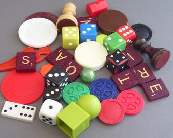 35 Assorted Game Pieces // Upcycle Goodie Bag // Inspiration Kit for Altered Art