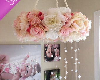 Floral Mobile/Nursery Mobile/Vintage Rose Wreath/Crib Mobile/Flower Baby Mobile/Girls Mobile/Pink Mobile/Rose Mobile