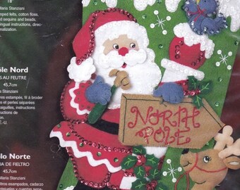 Bucilla North Pole Santa Reindeer Bird Christmas Holiday Felt Stocking Kit 85177