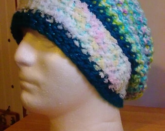 Crochet comfy multi teal slouchy hat