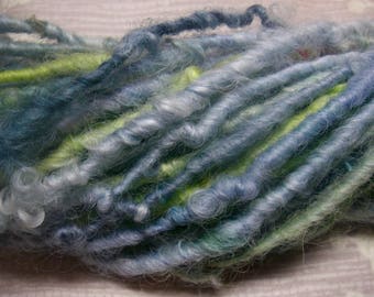 RESERVED for K---Handspun Curly Border Leicester Wool Bulky Art Yarn in Spring Blue and Lime Green by KnoxFarmFiber for Knit Crochet Weave