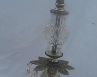 Antique Lamp with Prisms Cut Glass Brass Bottom
