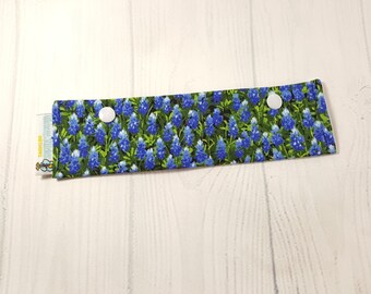 Short Needle Cozy DPN Holder, Bluebonnets Field project holder 7"x2"- (Hold up to 6" Needles) NCS0052