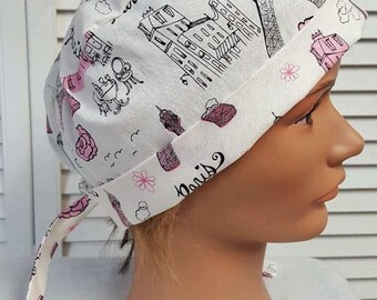 Paris, France Eiffel Tower Scrub Hat - Adjustable, Fold Up