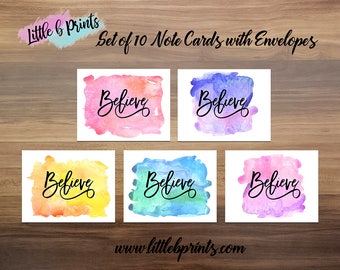 Believe Watercolor Splash Note Cards Set of 10
