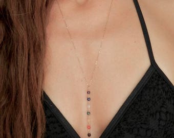 7 Chakra Necklace, Seven Chakra Necklace, Chakra Jewelry, Yoga Necklace, Yoga Jewelry, Delicate, Genuine, 14K Gold/925 Sterling Silver, Gift