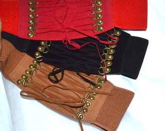 Wide elastic stretch corset belt,lace up belt,corset lace up belt, black belt,red belt,camel belt, 24 inch to 28 inch,