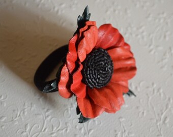 Gift For Woman Hair Accessories leather flower poppy Red flower Woman's Gift gifts for mother gift leather jewelry handmade flower ponytail