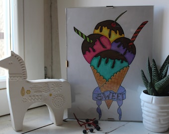 Handmade picture-Color pencils-ice cream-hand painted-professional pencils-Original-colors-decoration