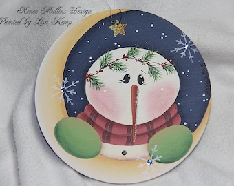Over the Moon Snowman Ornament Renee Mullins design