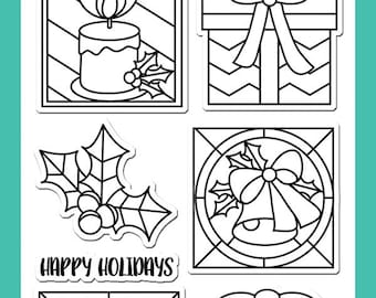 Avery Elle Holiday Glass Cling Stamp - Holiday Stamp - Clear Cling Stamp - Clear Glass Stamp Set - Holiday Glass Stamp Set - 3-013