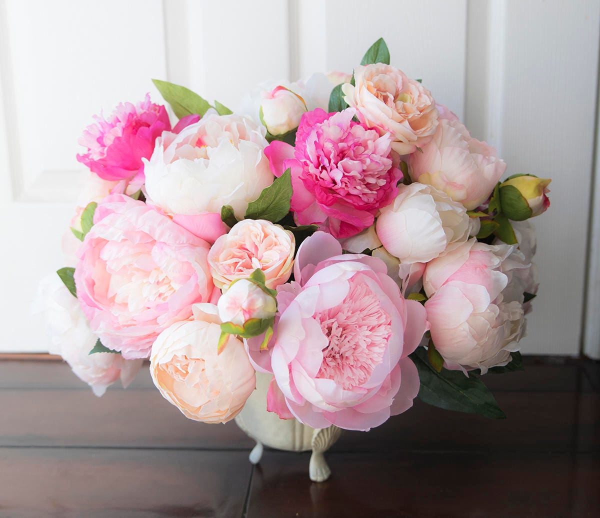 Silk Blush and Pink Peonies Arrangement Centerpiece Extra