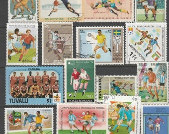 Thematic Football used postage stamps off paper, for collectors or craftsfolk for use in collage, decoupage and many other uses