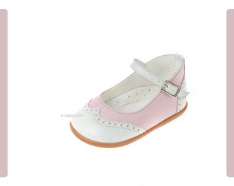 Wingtips shoes Leather baby girl shoes Pink White Kids shoes First steps shoes Baby shoes baby baptism shoes size 3 4 5 6 US EU
