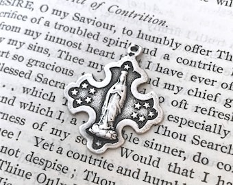 Our Lady of Lourdes - Cross - Bronze or Sterling Silver - Vintage Replica - Made in the USA (M14-899)