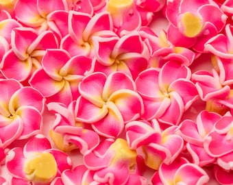 Hot Pink Flower Beads, 20pcs, 15x8mm, Polymer Clay Beads -B2197