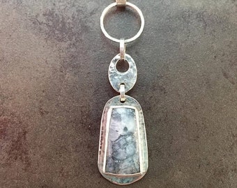 25% Off BLUE CALCITE With ZINC Metal Cabochon Sterling Silver Metalwork Necklace Pendant