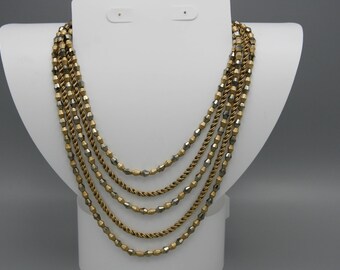 Vintage Crown Trifari Necklace Gold Tone Multi Strand Bib