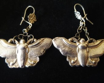 Antique Vintage Moth Earrings Silver Gothic Insect Jewellery