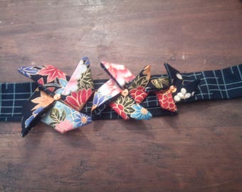 headband 3 origami pinwheels black, blue and ochre
