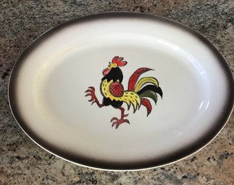 Vintage Metlox Poppytrail Brown Rooster Platter